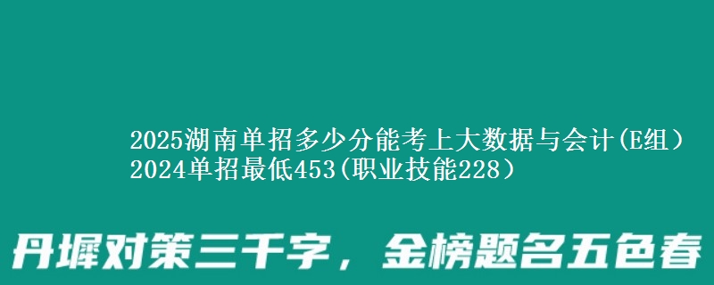 2025湖南單招多少分能考上大數據與會計(E組） 2024單招最低453(職業(yè)技能228）