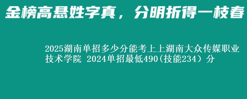 2025湖南單招多少分能考上上湖南大眾傳媒職業(yè)技術(shù)學(xué)院 2024單招最低490(技能234）分