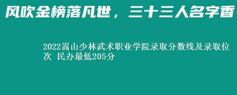 2022嵩山少林武術(shù)職業(yè)學(xué)院錄取分?jǐn)?shù)線及錄取位次 民辦最低205分