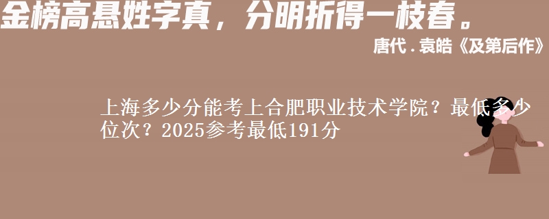 上海多少分能考上合肥職業(yè)技術(shù)學(xué)院？最低多少位次？2025參考最低191分