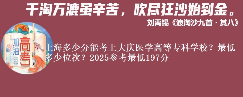 上海多少分能考上大慶醫(yī)學(xué)高等專科學(xué)校？最低多少位次？2025參考最低197分