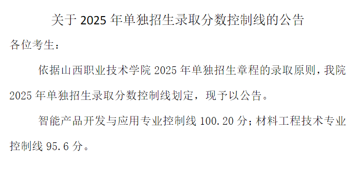 2025山西職業(yè)技術(shù)學(xué)院?jiǎn)握蟹謹(jǐn)?shù)線