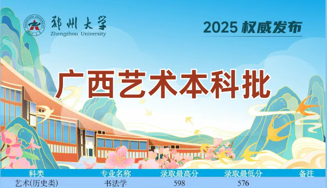 2025鄭州大學藝術類廣西分數(shù)線